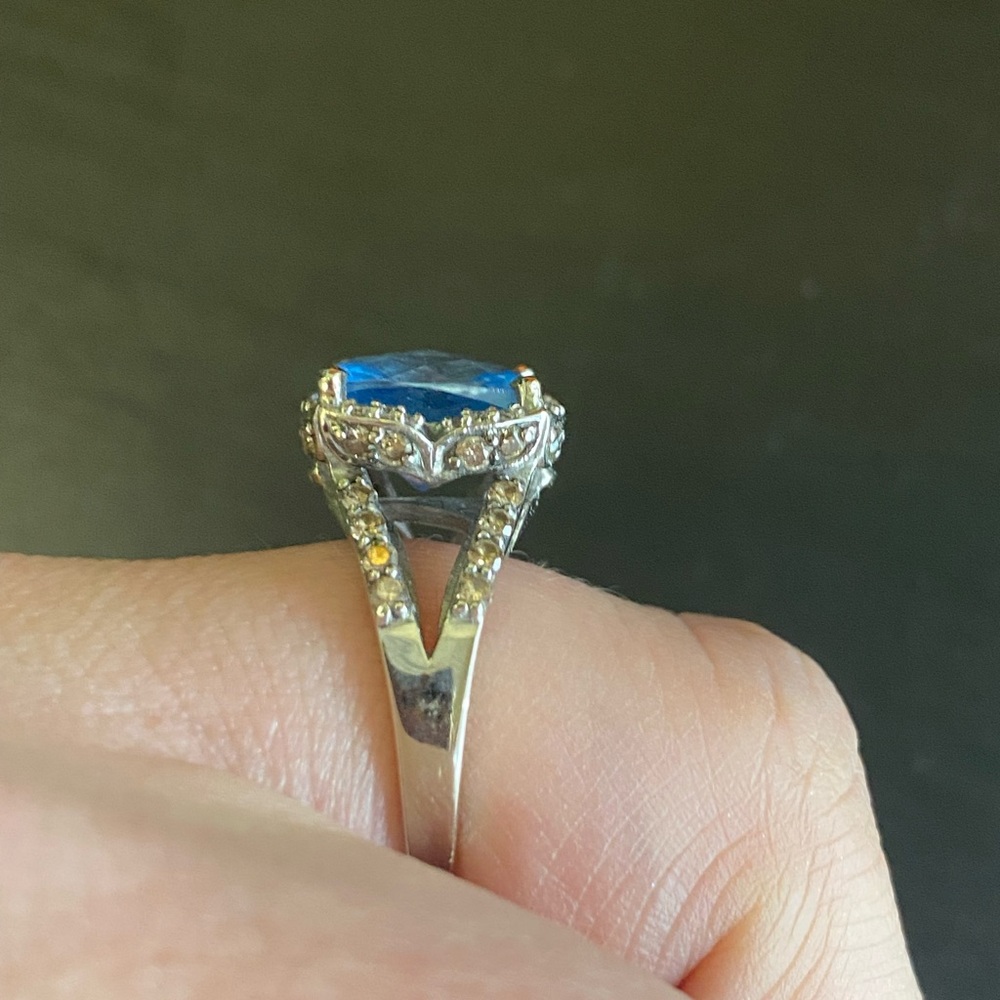 LeVian Blue Topaz (SZ 6.75-7.0) 14 K White Gold Ring